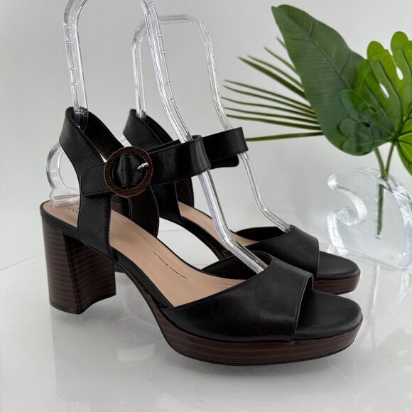Clarks Womens AmbyrLyn Ruby Sandal Size 11 Black Leather Slingback Block Heel - Picture 1 of 16